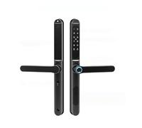 JKFMCD Cerradura electrónica Inteligente TTlock for Puerta Exterior, Resistente al Agua, con Huella Dactilar, código de Tarjeta App, for Puerta corrediza de Vidrio y Aluminio.(2885 Black,Left Handle)