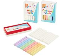 JKG® Juego de 25 tizas y borradores para niños - Tiza y borrador de esponja para pared, pizarra, pizarra, escuela (12 tizas blancas, 12 multicolor, 1 borrador)