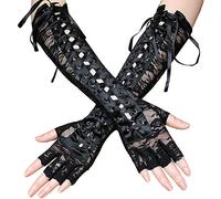 JKJF 1 Par de Guantes Largos de Encaje sin Dedos Guantes Steam Punk Guantes de Encaje Floral Guantes 80s Opera Fest Guantes de Fiesta para Halloween Fiesta Temática de Mascarada - Negro
