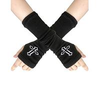 JKJF 1 par de guantes punk sin dedos para mujer, manga gótica, manga de brazo con estampado cruzado, sin dedos, para mujer, niña, disfraz de fiesta y discoteca