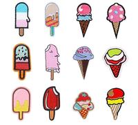 JKJF 12 parches de bordado de helado lindo parche de hierro cónico de helado postre cosido calcomanías de ropa calcomanías insignias mochilas chaquetas jeans vestidos de sombrero