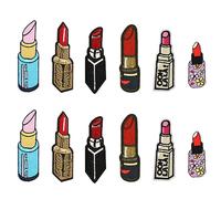 JKJF 12 parches de bordado de lápiz labial lápiz labial permanente parches cosméticos sexy cosidos insignia de ropa, mochilas, chaquetas, jeans vestidos de sombrero - 6 modelos