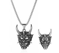 JKJF 2 piezas de máscara de diablo colgante collar anillos juego gótico cráneo collar hip hop punk rock cráneo cadena vintage motorista collar para hombre - plata, Metal