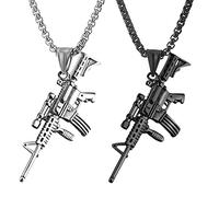 JKJF 2 piezas del ejército de rifle colgante collar hip hop punk rock arma cadena gótico rifle de asalto collar vintage ciclista para hombre - negro plata estilo 1