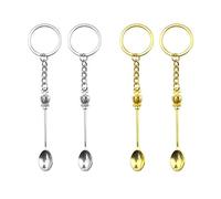 JKJF 4 llaveros con forma de cuchara de corona, cucharadita, collar, llavero, micro cucharas, vajilla, colgantes para especias y sales de arena, oro y plata, Medium, Metal