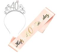 JKJF Bufanda Happy 40 Cumpleaños 40 Cumpleaños Cristal Tiara Rhinestone Corona Diadema para Mujeres Regalo de Cumpleaños Decoración de Fiesta Accesorios - Oro Rosa 2 Piezas, aleación