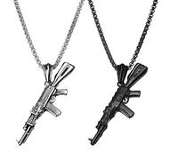 JKJF Collar con colgante de rifle del ejército, 2 unidades, hip hop, punk, rock, arma gótica, collar de rifle de asalto, collar vintage para hombre, color negro y plateado, estilo 2