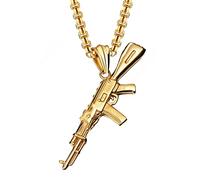 JKJF Collar con colgante de rifle del ejército hip hop punk rock pistola cadena gótico rifle de asalto collar vintage ciclista para hombre - oro estilo 2