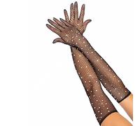 JKJF Guantes largos de red con diamantes de imitación para mujer, guantes elásticos para fiesta de ópera, medias de malla brillante para boda, Halloween, cosplay, fiesta de té, banquete, discoteca,