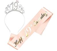 JKJF Happy 19th Birthday banda, tiara de 19 cumpleaños de cristal, corona de estrás, diadema para mujer, cumpleaños, regalo de cumpleaños, decoración de fiesta, accesorios, oro rosa, 2 unidades