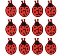 JKJF Parches bordados de mariquita, 7 estrellas, parches para planchar para mariquita, pequeños insectos para coser ropa mochila zapatos chaqueta jeans sombrero cortina, manualidades 12 piezas rojo