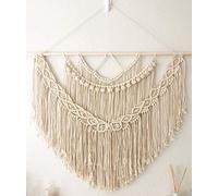 JKJND Gran Pared Colgante Macrame por Encima de la Cabecera Beige Macrame Tapiz Hecho a Mano Paredes Bohemias Decoración Boda Telón de Fondo, 90cm (Anchura) X 80cm (Longitud) (Beige)