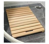 JKJZSALJ Alfombrilla De Baño Antideslizante De Madera Natural, con Listones Impermeables, Escurridor Calado, Pedal para Maceta, Color Madera, 70 X 80 Cm