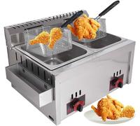JKJZSALJ Freidora Doble De Gas De Acero Inoxidable De 10 L X 2 Pulgadas con Potencia Ajustable, Incluye Cestas Y Tapa. Limpieza Sencilla para Restaurantes Y Servicios De Catering.