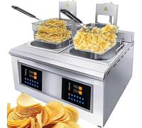 JKJZSALJ Freidora Eléctrica Comercial De 3500 W X 2 Tanques Dobles - Freidora Doble De Acero Inoxidable con Elevación Automática para Cocina De Papas Fritas, Incluye Cestas