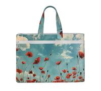 Jkkghll Bolsa de lona con estampado de amapolas en cielo azul de gran capacidad para documentos, suministros de oficina, trabajo, viajes, compras, bolsa de archivos