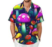 Jkkghll Bright Mushrooms - Camisas de manga corta para hombre, elegantes, ligeras, informales, vacaciones, bodas, uso diario, Negro, L