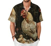 Jkkghll Camisa de manga corta para hombre con estampado de A Brood of Chickens, elegante, ligera, casual, vacaciones, bodas, uso diario, Negro, XXL