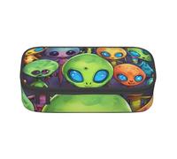 Jkkghll Estuche escolar elegante con estampado de astronauta y alienígena, 8.3 x 2 x 3.7 pulgadas, bolsa de almacenamiento multifuncional para estudiantes, Black, Talla única