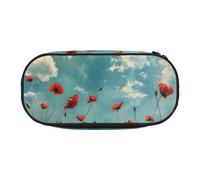 Jkkghll Estuche ligero con estampado de amapolas en cielo azul para estudiantes de escuela, gran capacidad, espacioso, con cremallera, Black, Talla única, Organizador de bolsas