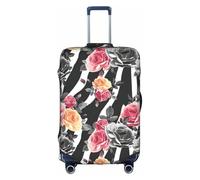 Jkkghll Funda elástica para equipaje con estampado de rayas de cebra y flores, diseño de rosas, con cremallera oculta, antiarañazos, White, L