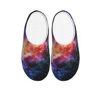 Jkkghll Pantuflas de franela acogedoras con estampado de galaxia en el universo para interiores y exteriores, suela TPR elegante para uso diario