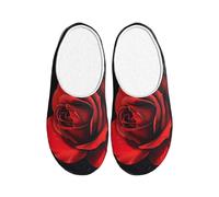Jkkghll Pantuflas de franela acogedoras con estampado de rosas rojas y hojas negras, cálidas, antibolitas, suela TPR para interiores y exteriores, elegante uso diario