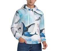 Jkkghll Sudadera con capucha para hombre con estampado de ballena marina y medusas, cálida y ligera, para invierno, otoño y primavera, uso casual, Negro, XL