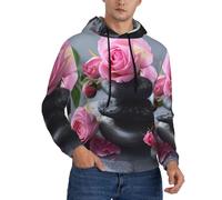 Jkkghll Sudadera con capucha para hombre, diseño de piedras y rosas y flores, estilo informal, ideal para otoño, invierno y primavera, Negro, 3XL
