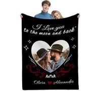 jklitio Manta personalizada con imagen e historia de amor, manta personalizada para fotos de pareja, regalo perfecto de San Valentín para novia, esposa, novio o marido, 1 corazón de foto