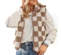 jklymm Chaleco de lana de invierno con cuello de cordero con diseño sin mangas y detalles casuales, chaleco de lana de cordero con diseño sin mangas y detalles casuales, albaricoque, L