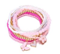 jklymm Conjunto de joyería ajustable para la muñeca con cuentas de perlas elásticas y flores y mariposas para mujer, One Size, como se describe