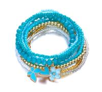 jklymm Conjunto de joyería ajustable para la muñeca con cuentas de perlas elásticas y flores y mariposas para mujer, One Size, como se describe