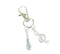 jklymm Llavero de moda con temática musical con micrófono y diseños de notas, hecho de aleación resistente, llavero colgante de moda