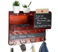 JKOKPMG Schlüsselbrett Holz mit Ablage, schlüsselkasten Holz,Schlüsselhalter mit Edelstahlhaken,Schlüsselständer Wand Schlüsselboard aus Buche,Schlüsselhaken Key Holder Modern Braun