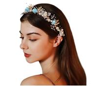 JKQBUX Diadema de flores de princesa con diamantes de imitación y perlas de aleación, accesorios para el cabello de novia, boda, graduación, fotografía para mujeres y niñas