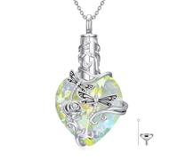 JKR Collar de urna con forma de corazón de mariposa, libélula, mariquita, abeja, colibrí, para cenizas, plata de ley S925, colgante de recuerdo, joyería conmemorativa con relleno de embudo para mujer