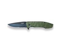 JKR Navaja Deportiva, Mango en Relieve G10 Verde, Hoja pavonada de Acero INOX de 8 cm con Sierra, JKR0494