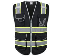 JKSafety 9 Pockets Hi-Vis Black Color Zipper Front Safety Vest Fluores