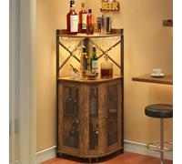 JKsmart Gabinete de Barra esquinero con Soporte de Vidrio, gabinete Industrial de Vino con Puerta de Malla, gabinete de Vino de 4 Niveles con Estante Abierto, Barra de casa de Campo para