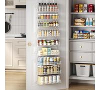 JKsmart Organizador de especias de 9 niveles con gancho para puerta, montaje en pared y capacidad extra grande para despensa, elegante diseño blanco para una organización sin esfuerzo, la mejor