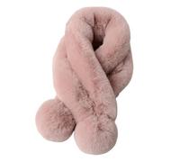 JKUHA Bufanda de piel de conejo sintética, bufanda cálida de otoño e invierno, Color sólido de piel sintética alrededor de la bufanda gruesa con pompón de piel(Dark pink)