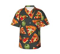 JKXUN Camisa hawaiana de manga corta con estampado de pizza para hombre, estilo tropical, para vacaciones, playa, informal, ropa de verano, Negro -, XX-Large