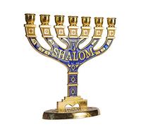 JL Kippha's Portavelas Dorado de Jerusalén Decorativo Judaica 7 Ramas Shalom Israel Menorah símbolo judío 16 x 16 cm