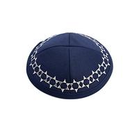 JL Kippha's Tela de algodón Hombre Niño Azul Plata Kippa Templo judío Kippah Sinagoga Cap