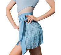 JL&RC Falda de baile latino Tango, falda de danza del vientre, bufanda de baile, falda con flecos, falda Rumba, falda de té, falda Samba, falda de baile de salón, Azul claro, Talla única