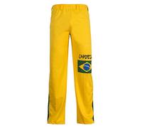 JL Sport Pantalones Auténticos Brasileños Capoeira Artes Marciales Hombres (Amarillo con La Bandera De Brasil) - M
