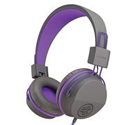 JLab JBuddies Studio - Auriculares Niños, con Cable y Caja Fuerte para Niños con Limitador de Volumen, Aislamiento de Ruido y Micrófono, Gris / Púrpura
