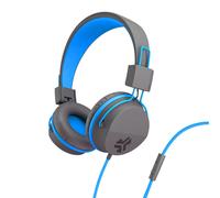 JLab JBuddies Studio Kids Azul - Auriculares de botón (micrófono, mando a distancia de 1 botón, limitador de volumen)