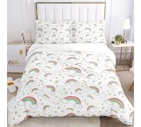 JLCZBT juego de ropa de cama infantil arcoíris 135x200cm, juego de ropa de cama para niñas rosa con estrellas de dibujos animados 3D, luna, nubes, corazones estampados, funda nórdica (A-3, 220 x 240